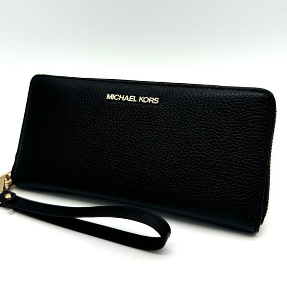 Michael Kors Medium Jet Set Travel Zip Tote Bag & Continental Wallet Black/Gold - Picture 1 of 8